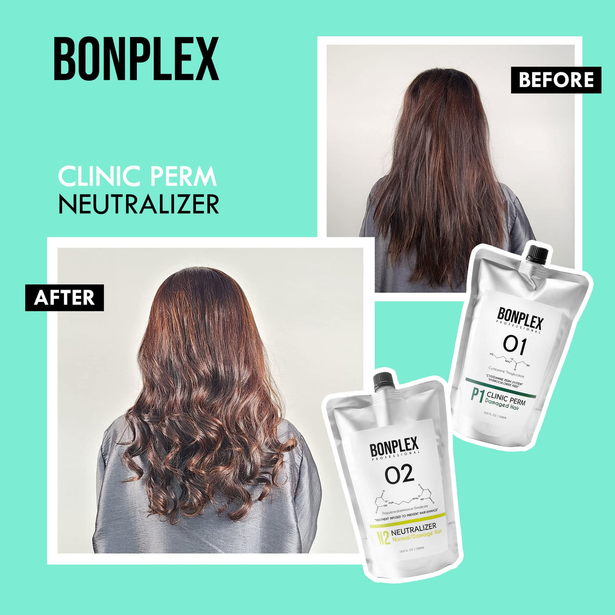 Bonplex Clinic Perm close up of the hydrochloride free and sulfate free safety labels.