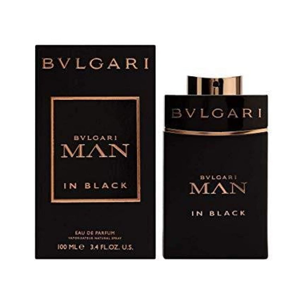 Authentic Bvlgari Man In Black Eau De Parfum spray showing the iconic branding details