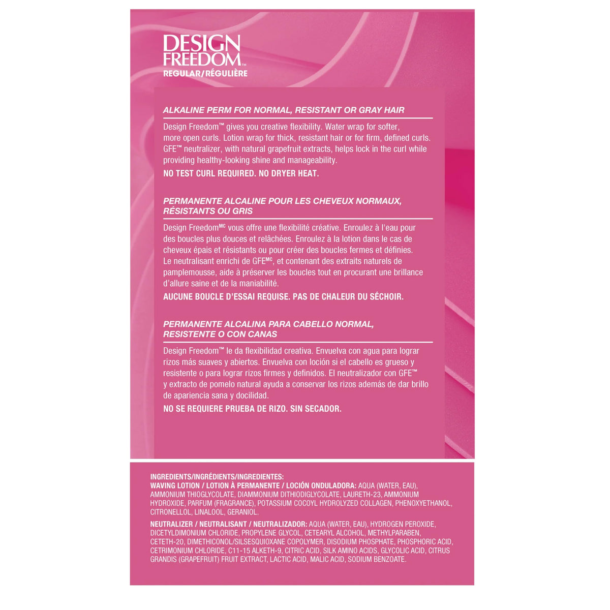Design Freedom imported hair perming kit displaying product details for normal and resistant hair.