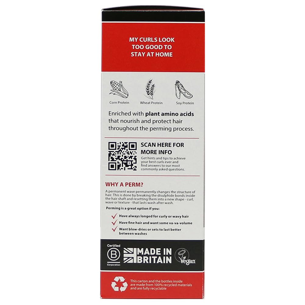 Pin-Up home perm kit contents including waving lotion and curl booster for targeted hair styling.