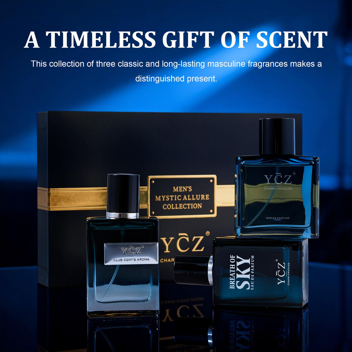 Ycz perfume bottles arranged for display