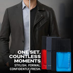 Perry Ellis Sky and Pure Blue mini colognes in blue gift packaging.