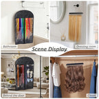 Close up view of the durable wooden hanger and adjustable hooks for hair styling.