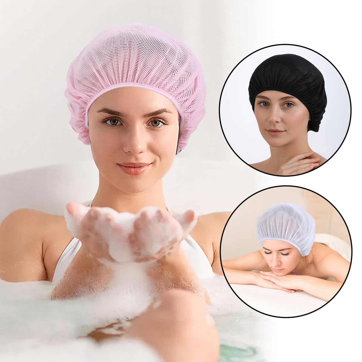 Side view of the stretchy elastic headband on the pink mesh hair net for a secure fit