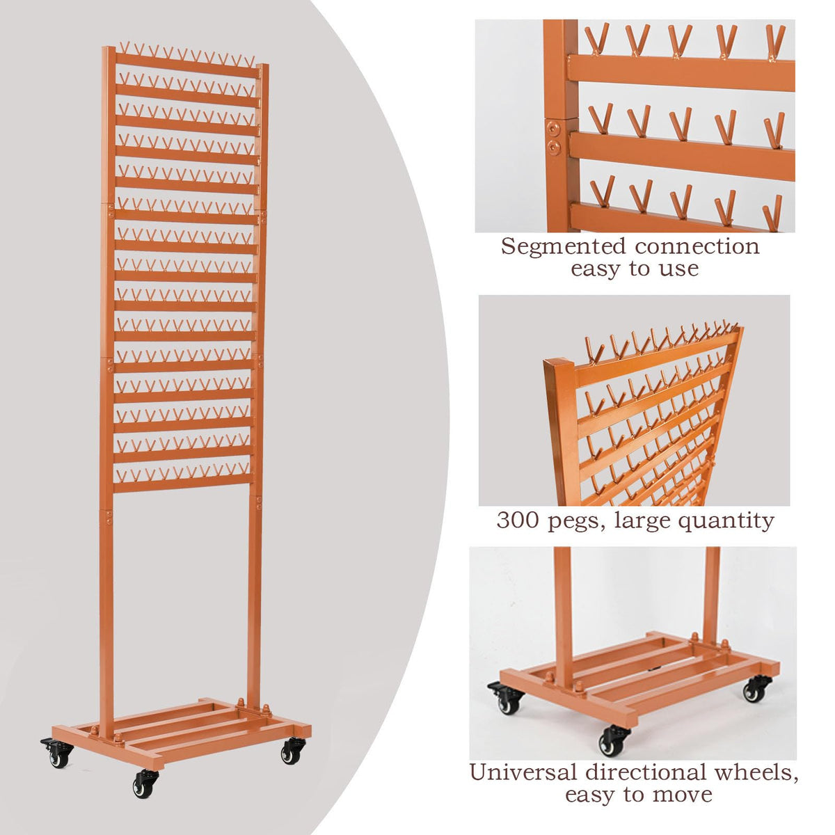Foriy tangerine yellow standing braid rack showing the sturdy square metal base structure