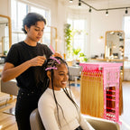 Compact vertical design of the pink imported braiding hair holder showing complete toolkit components