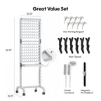 Close up view of the removable salon utility tray attached to the Sunnacate mobile braider stand.