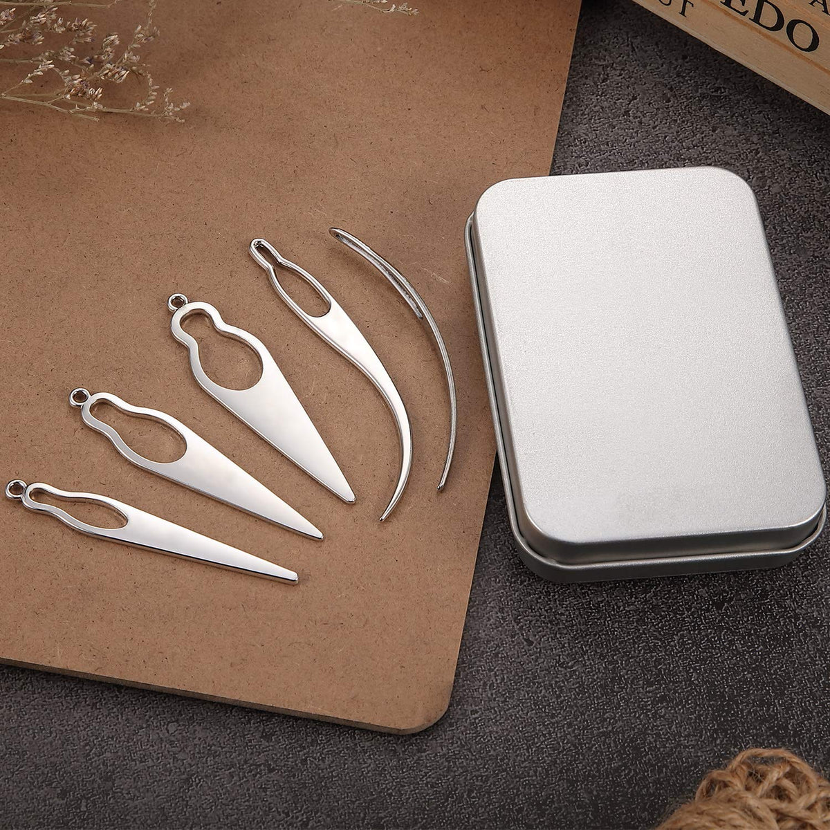 Silver metal storage container with foam insert holding hair extensions tools