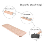 EIOKIT travel mat demonstrating heat protection on a delicate vanity tabletop surface
