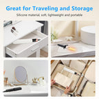 Quccefods heat proof styling pad used on a modern bathroom vanity countertop background