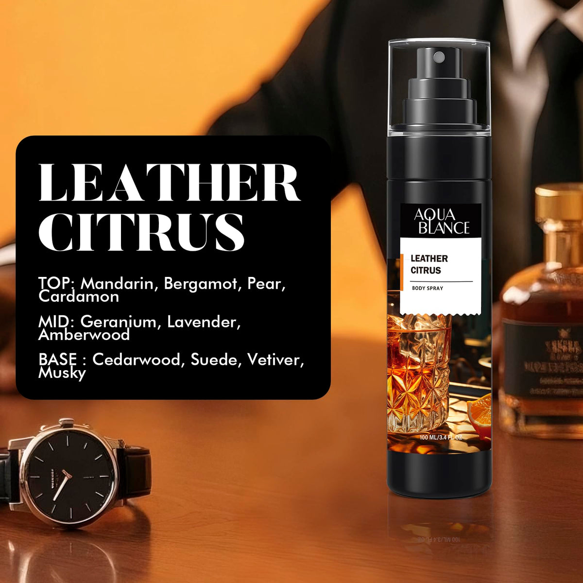 Aqua Blance Sailor's Essence long lasting fragrance mist showing the clean ocean inspired bottle design.