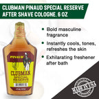 Back label of Clubman Pinaud Special Reserve showing product volume and usage instructions.