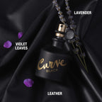 Close up of the Curve Black cologne label and packaging details