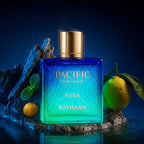 Rayhaan Pacific Aura 3.4 Ounce summer fragrance bottle showcasing the gradient color transition