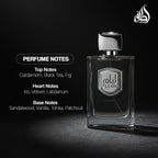 Lattafa Liam Grey Eau de Parfum unisex fragrance bottle standing upright on a clean vanity