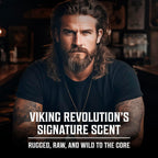 Viking Revolution Sandalwood Eau de Parfum bottle angle view emphasizing luxury imported men's gifts