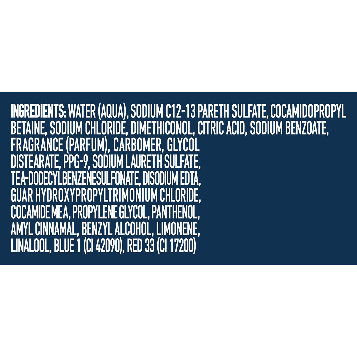 Back of Suave Men shampoo bottle with ingredient details