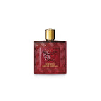 Side profile of the luxurious Versace Eros Flame 3.4 Ounce spray bottle highlighting the embossed Medusa head design