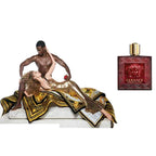 Full product display of Versace Eros Flame 100 Milliliter bottle standing next to its original retail box