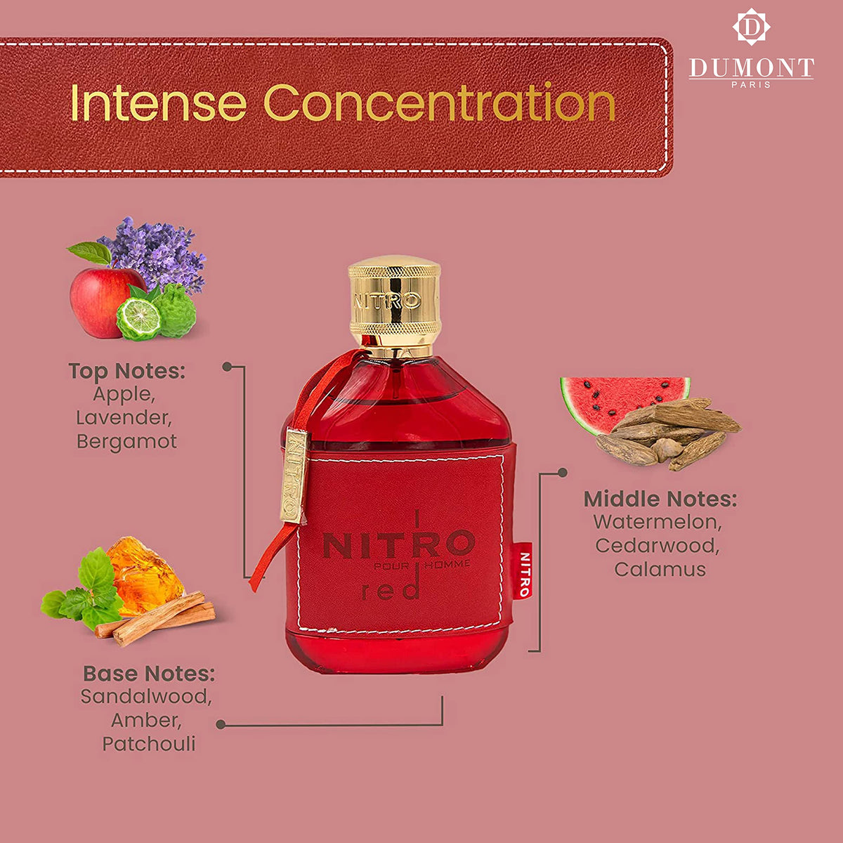 Dumont Nitro Red authentic imported men fragrance bottle standing upright