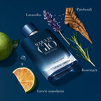 Armani Beauty blue and silver gradient designer gift set packaging with three travel size colognes