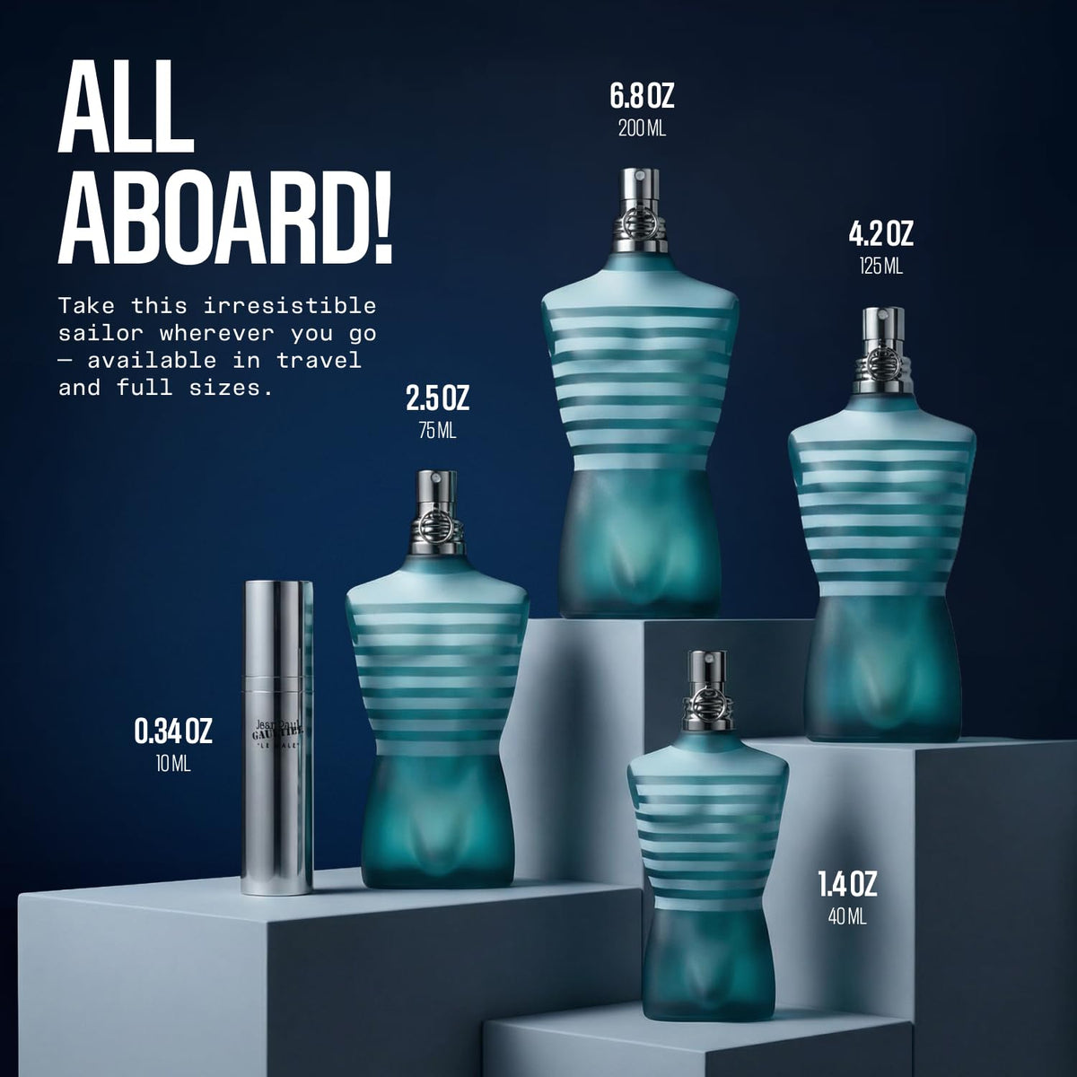 Close up of the signature sailor stripes on the Jean Paul Gaultier Le Male bottle
