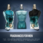 Full presentation setup of Jean Paul Gaultier Le Male Eau De Toilette for men including outer tin canister