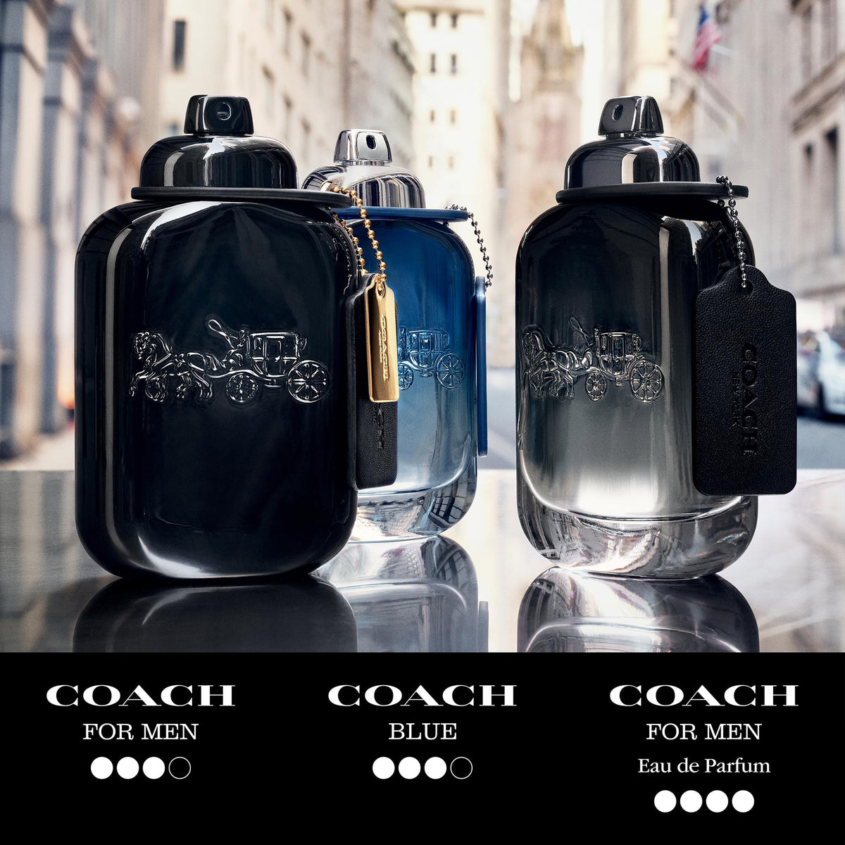 Coach for Men 60ml bottle displayed upright alongside its sophisticated dark grey packaging box