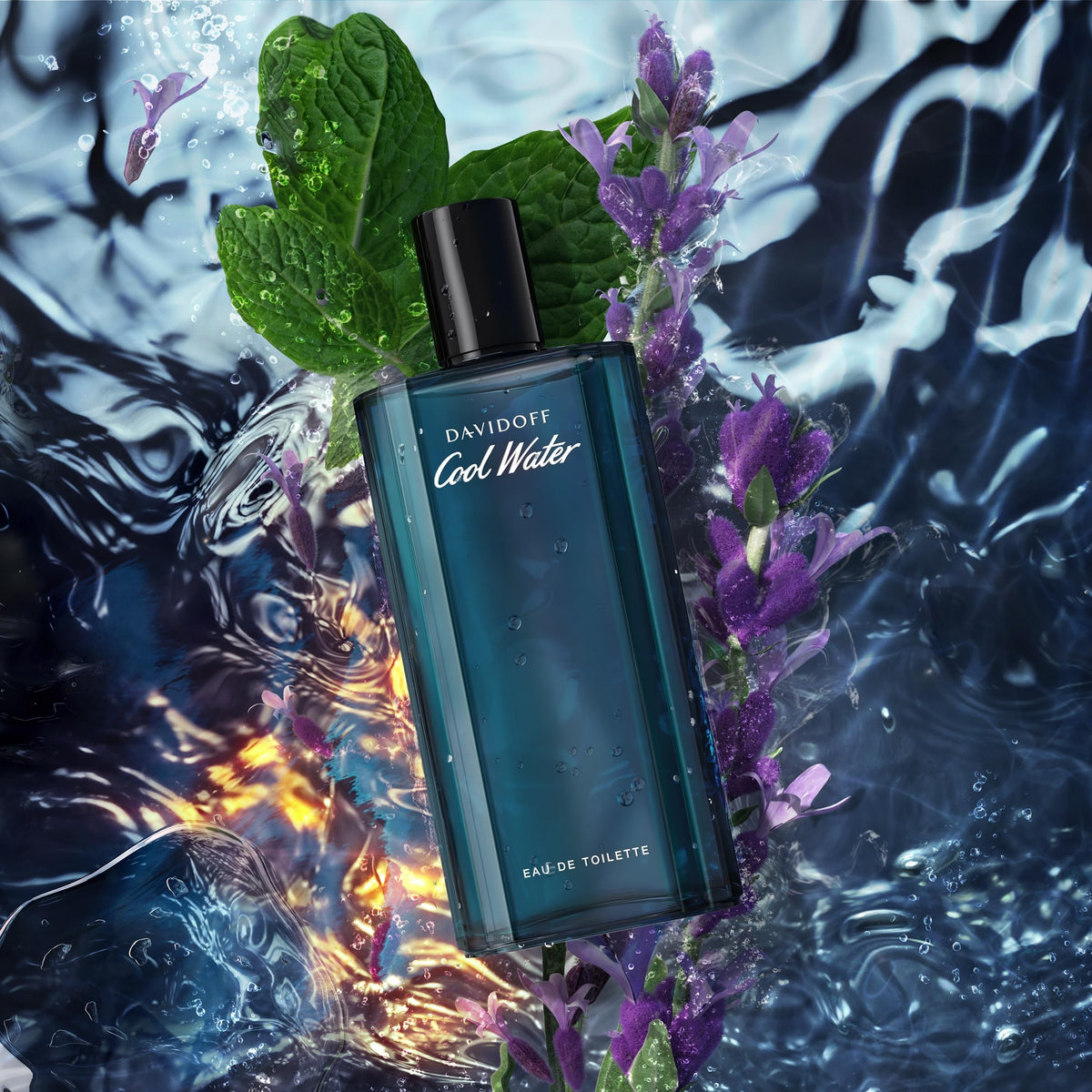Davidoff Cool Water aquatic fragrance bottle sitting on clean surface