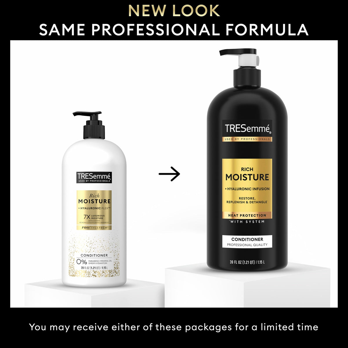 Back label of TRESemmé Rich Moisture Conditioner showing paraben free ingredients
