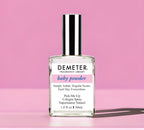 Demeter Baby Powder Cologne Spray side angle view displaying clear formulation liquid
