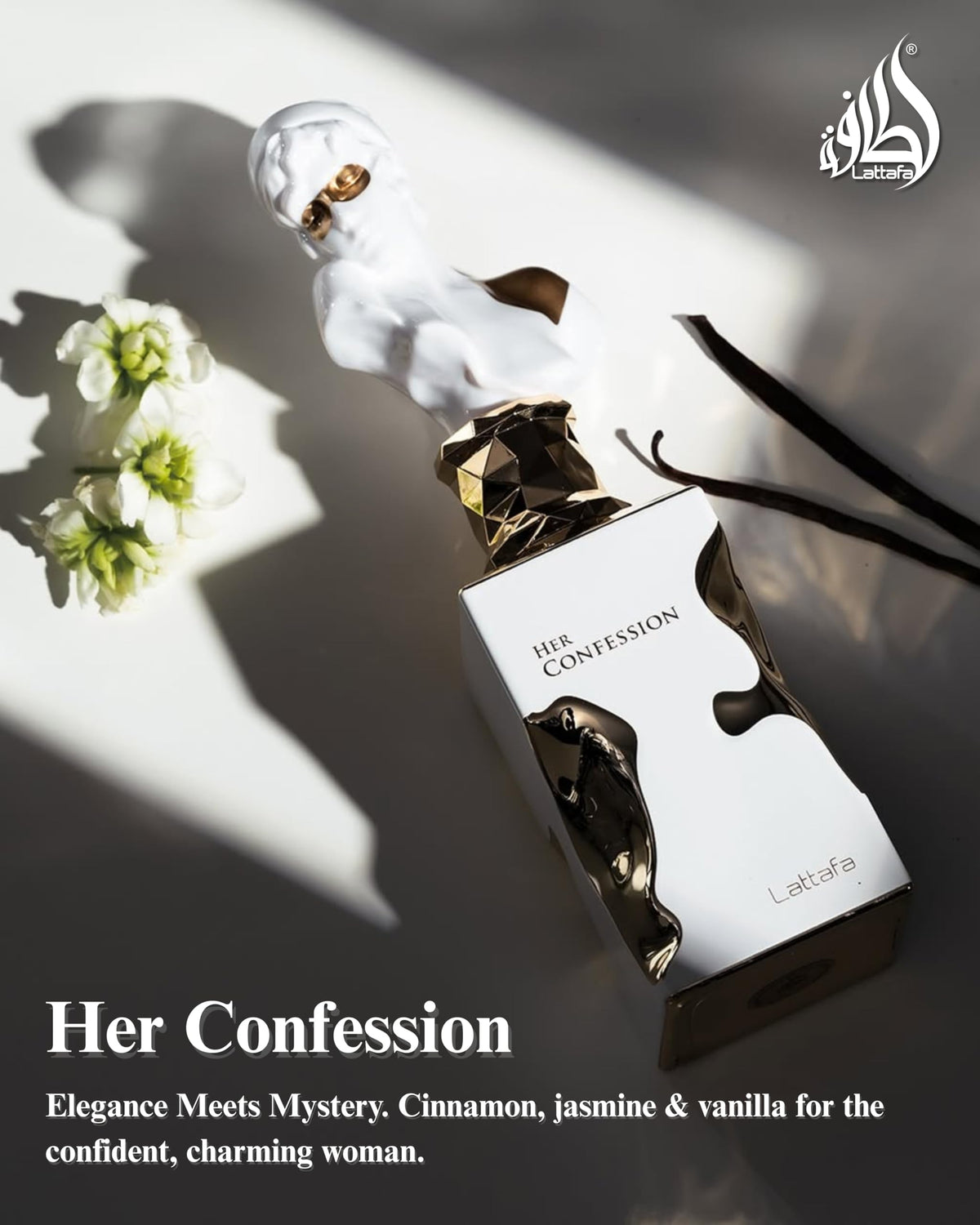 Lattafa Her Confession luxury women fragrance 100ml bottle on a clean background