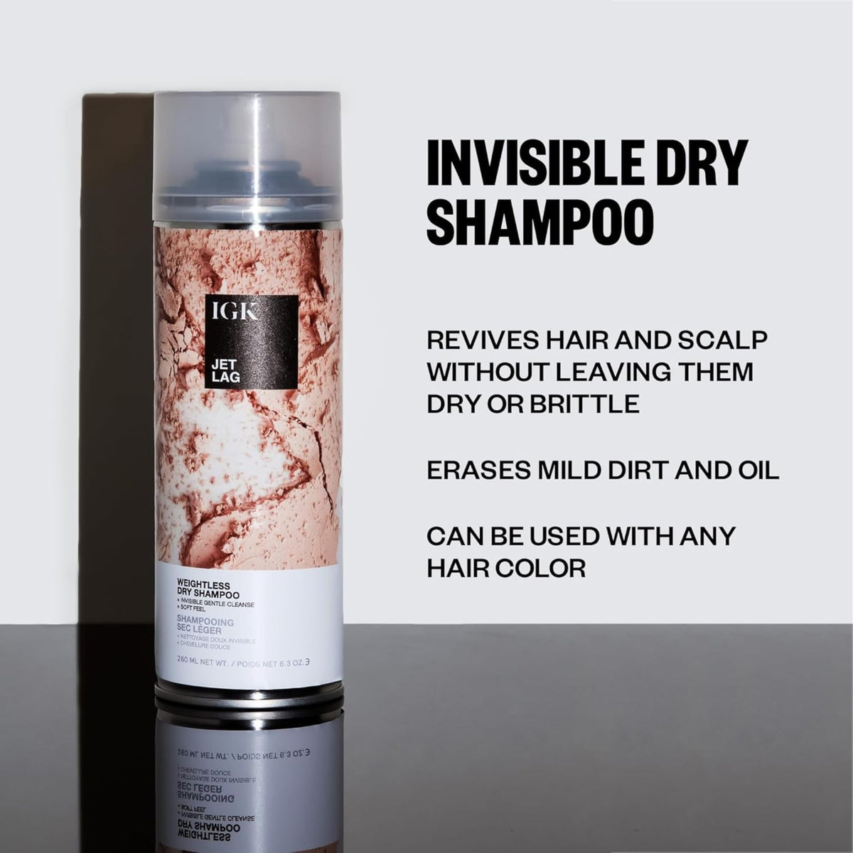 IGK hair care volcanic ash dry shampoo product shot