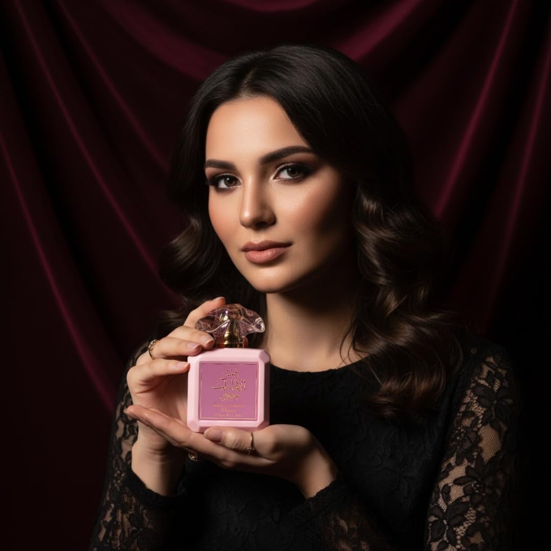Shams Al Emarat Khususi Pink Blush Eau de Parfum luxury packaging presentation.