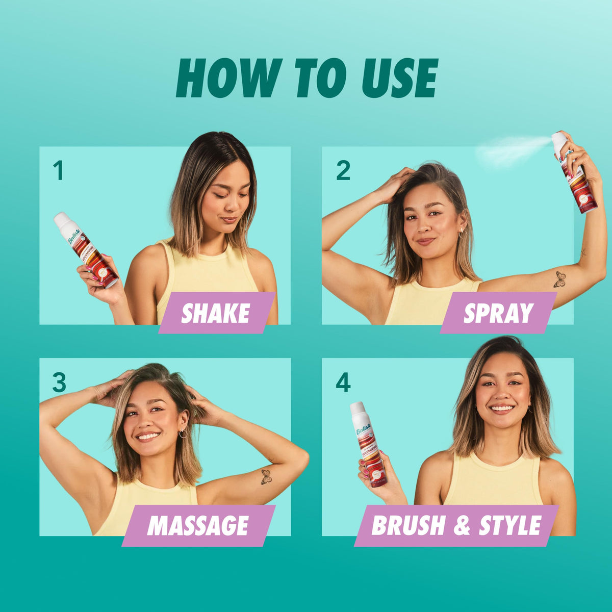 Full range product view of Batiste dry shampoo imported version