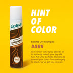 Back label of Batiste dark hair root refresh spray with usage steps