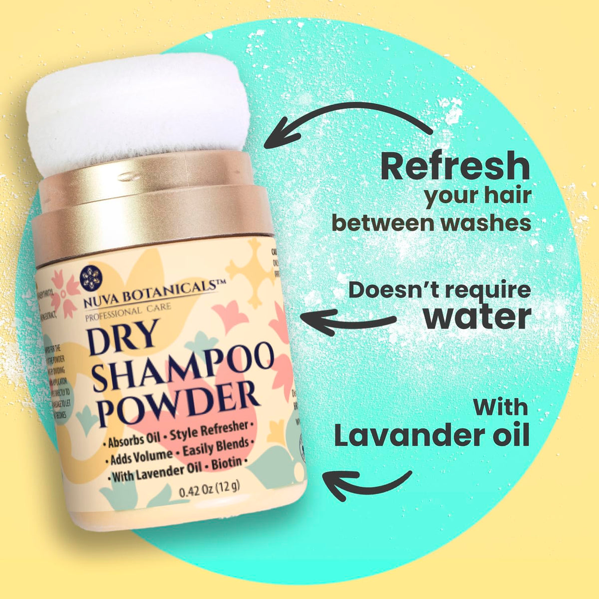 Nuva Botanicals biotin and ginseng hair powder bottle