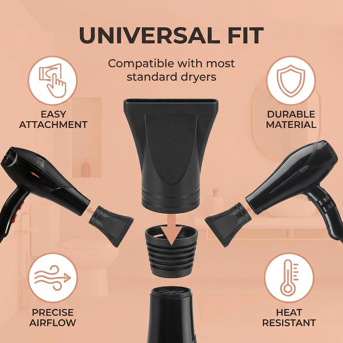 Kryoflare hair blower concentrator attachment illustrating the lightweight design and exact dimensions