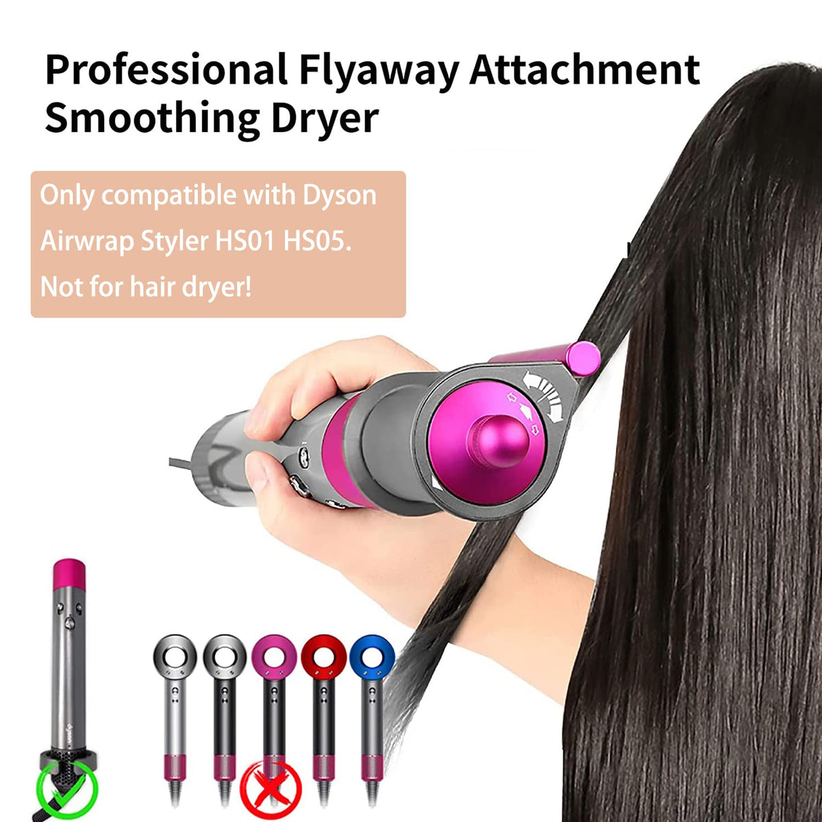 Odashen smoothing dryer attachment angled view illustrating the dual airflow path for salon-like hair grooming.