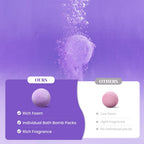 Close-up of a single lavender essential oil bath bomb showing its artisanal texture.