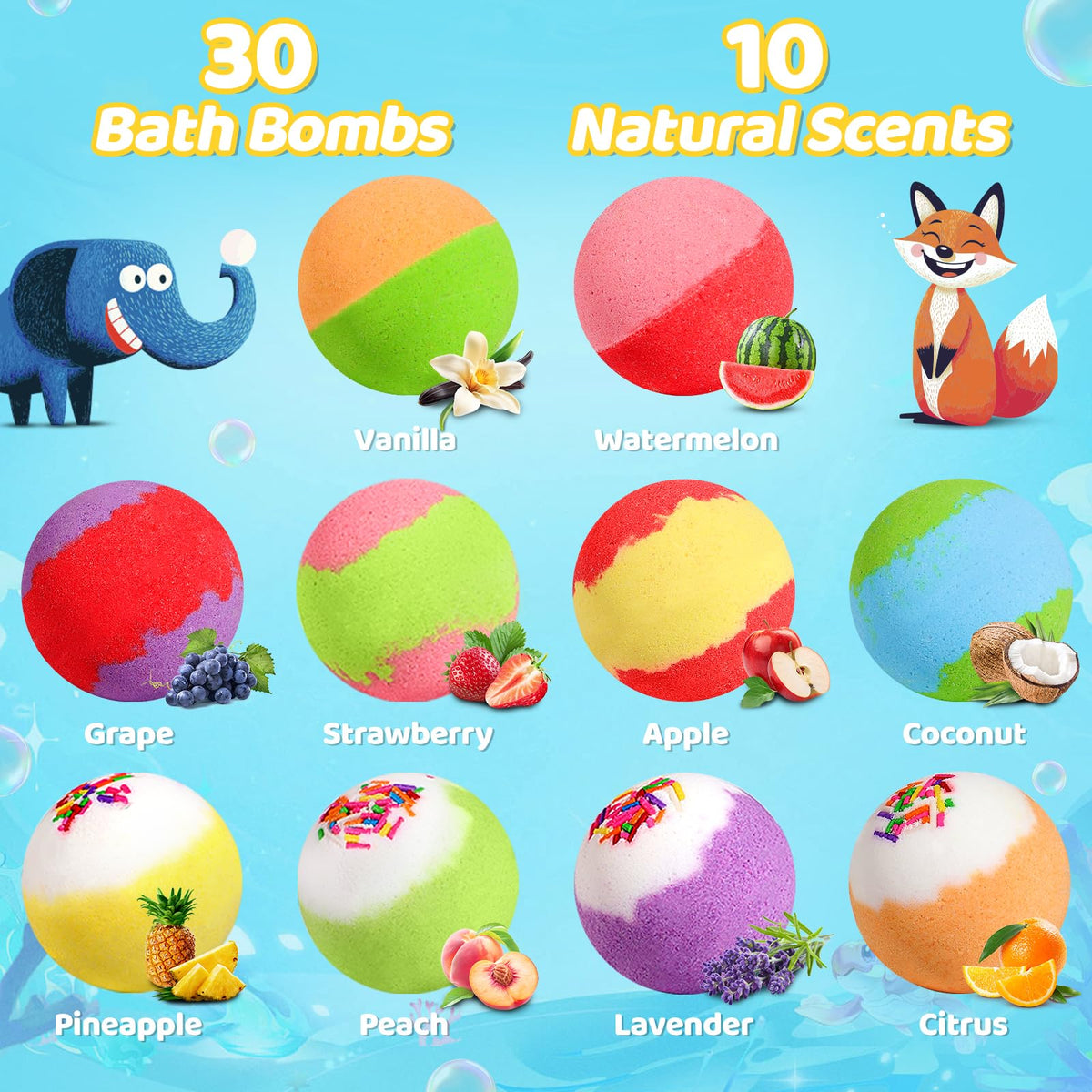Collection of thirty unique surprise animal figurines included in the bubble bath set