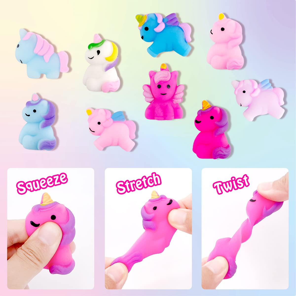 Surprise squishy toy unicorn emerging from the center of a dissolved premium bath salt fizz.