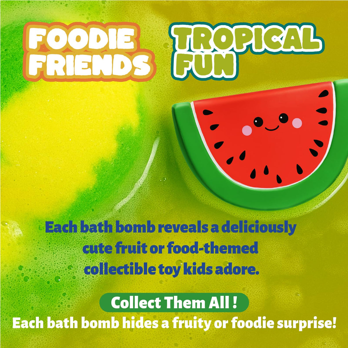 Children playing safely with the floating miniature food toys in a clean tub.