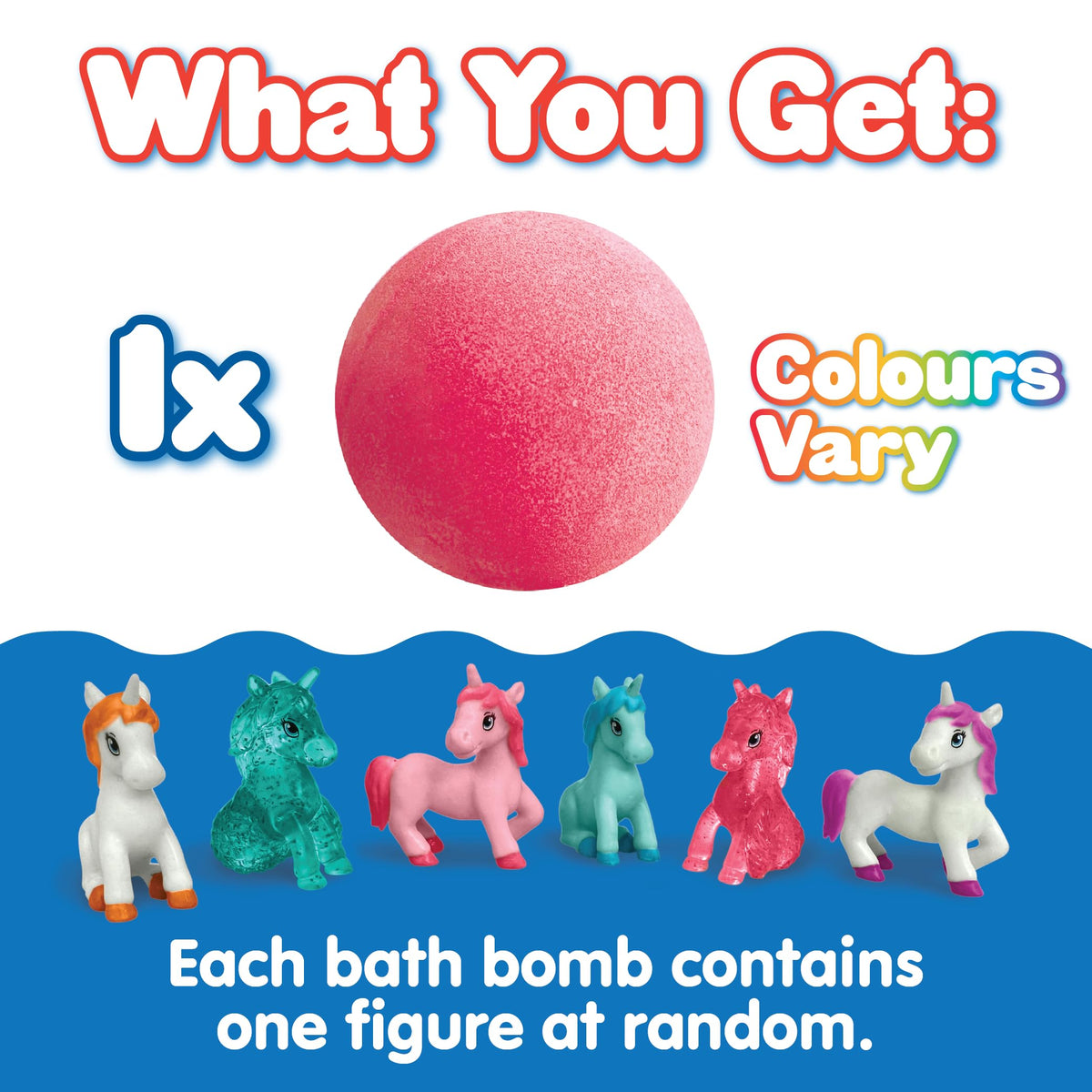 Six unique miniature collectible unicorn toy figures lined up together showing the rare golden option