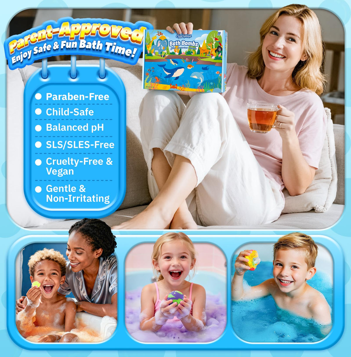 Oinksplash non staining bath bomb collection with natural essential oil ingredients