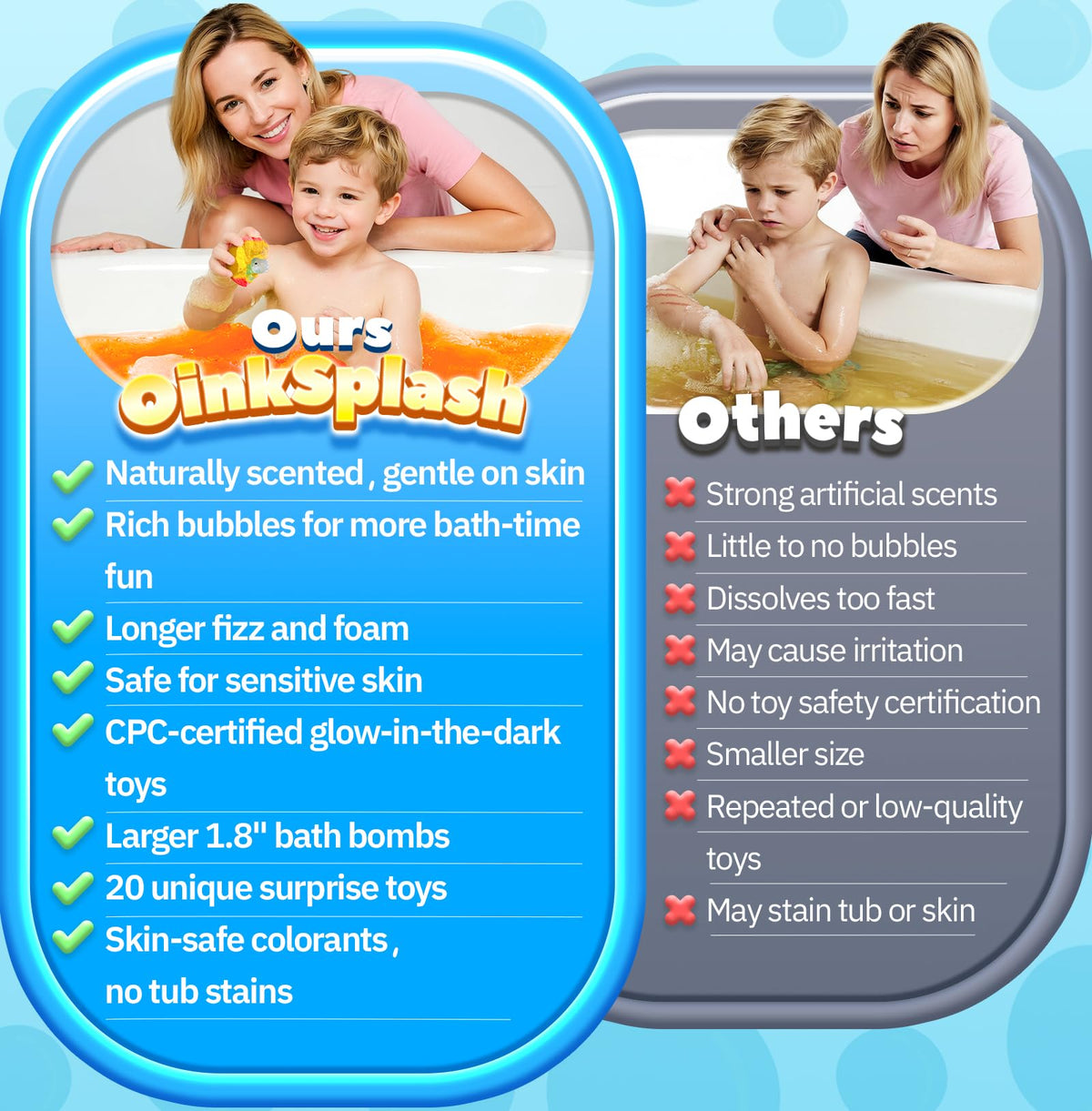 Gentle skin safe bath fizzies for boys and girls with surprise inside
