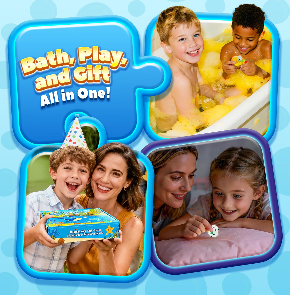 Twenty pack kids bath toys gift set displaying five different fruity scents