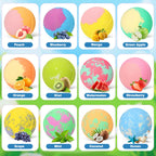 Excalla children gift set displaying 12 unique scented bath balls and the pink miniature bathtub playset.