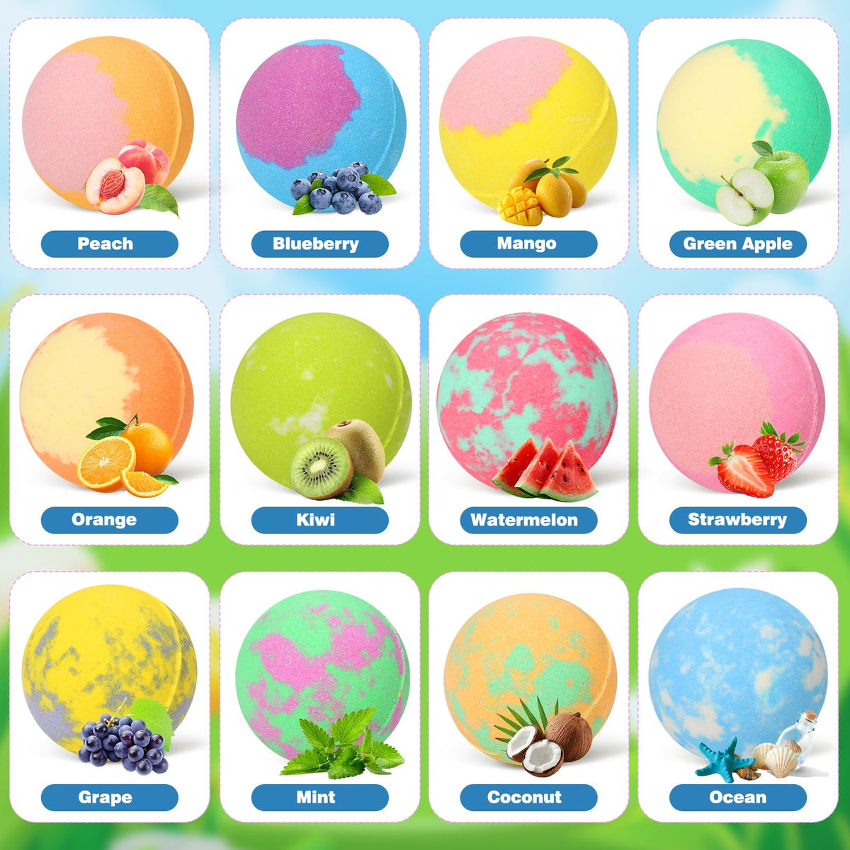 Excalla children gift set displaying 12 unique scented bath balls and the pink miniature bathtub playset.
