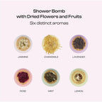 Assorted BoboSweeTree handmade bath fizzies with real dried rose petals and lavender.